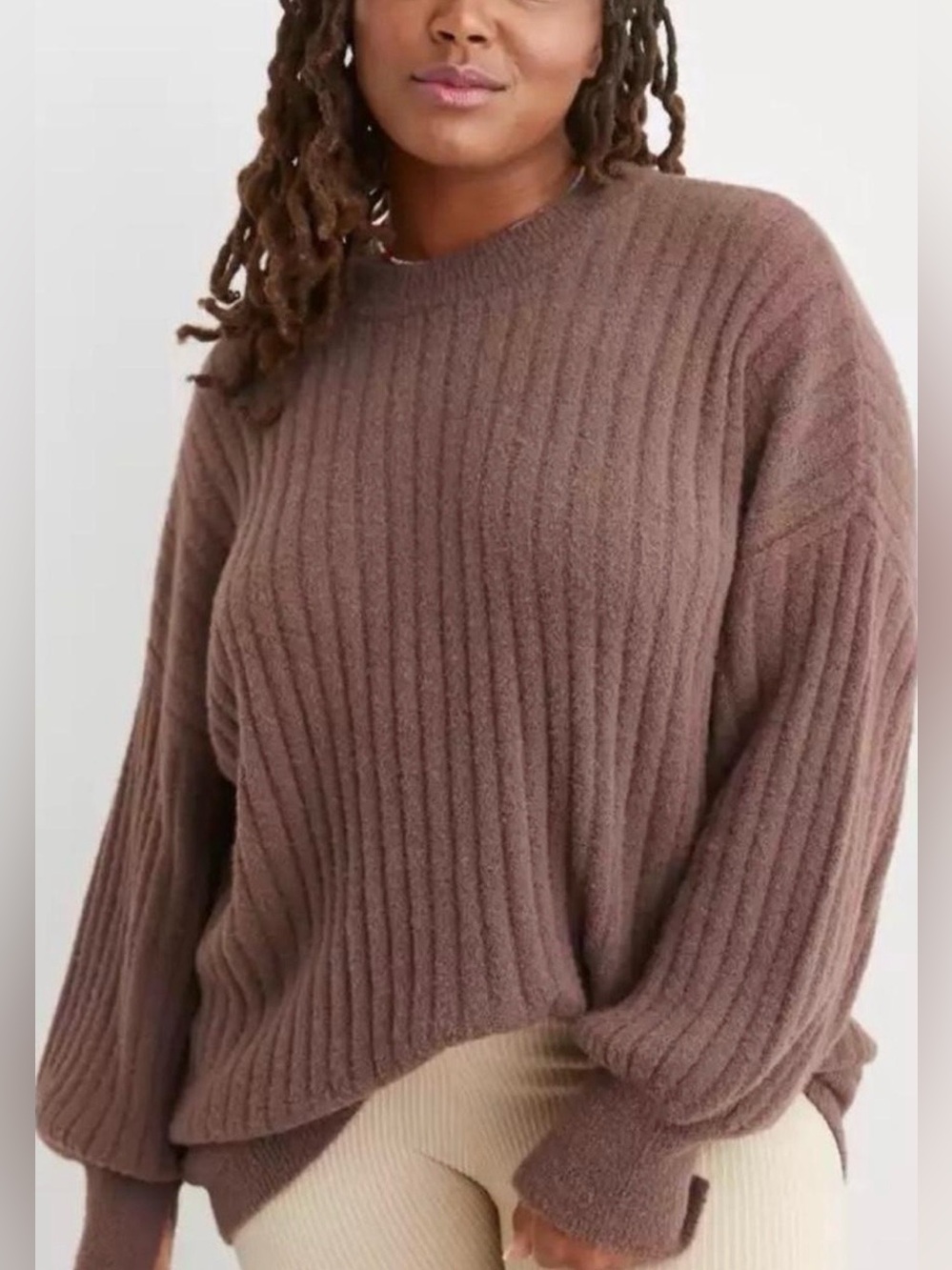 Aerie Oversized Fuzzy Sweater Brown, size L, like new!
